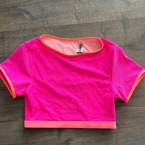 Oneone neon pink and orange swim top